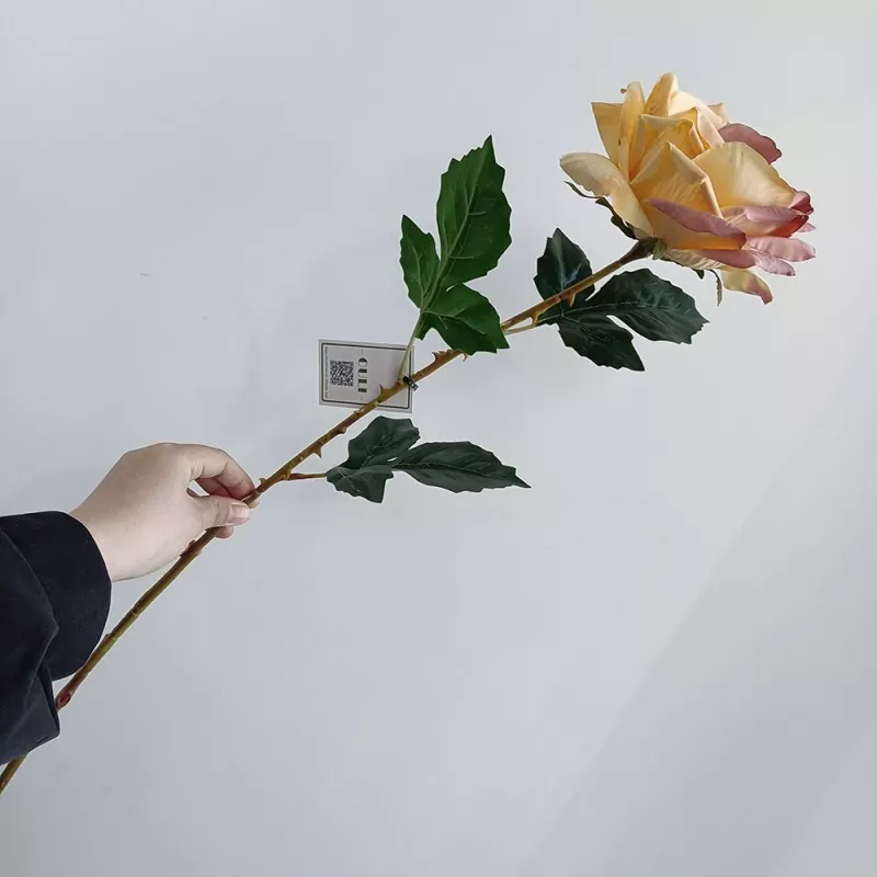 rose fake flower with green leaves for DIY floral design